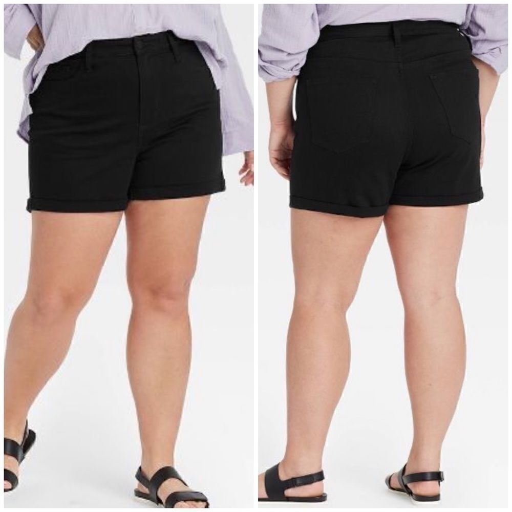 Universal Thread Black High Rise Cuffed Midi Jean Shorts